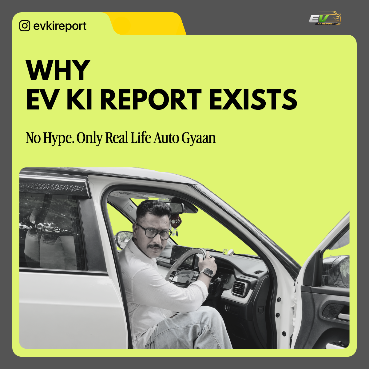 Sagar SG Mishra in an electric car, Why EV Ki Report Exists